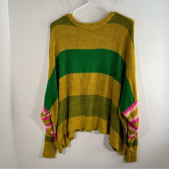Free People All About You Stripe Chenille Sweater Multi Green Pink XS Oversized - Picture 15 of 16
